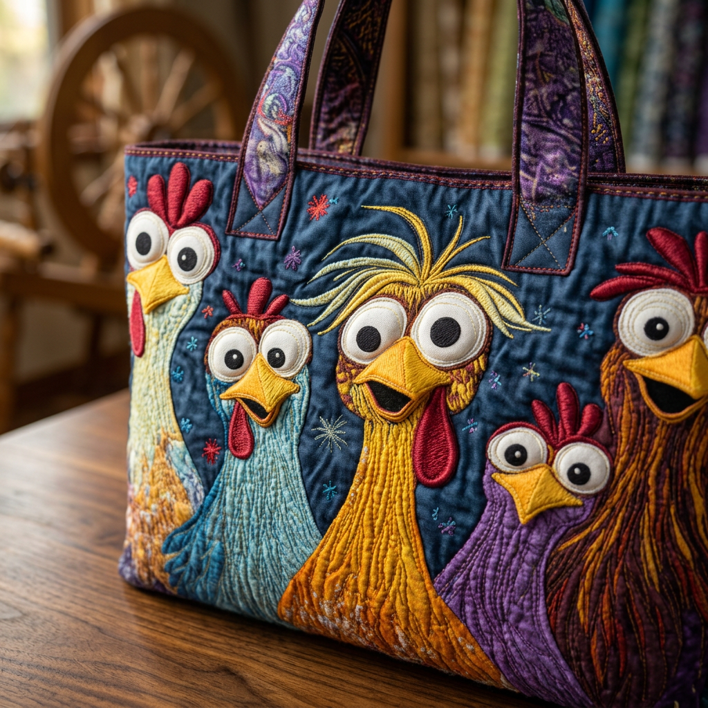 Women's Bag with Five Colourful Hens – Two Sizes