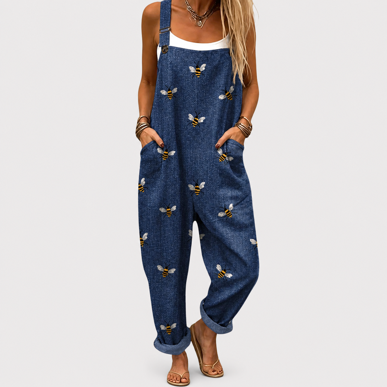 WOMEN'S FLORAL DENIM DUNGAREES