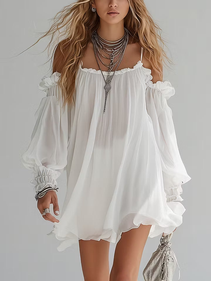 Mélusine | Fluid Mini Dress in Bohemian Style with Off-Shoulder Design