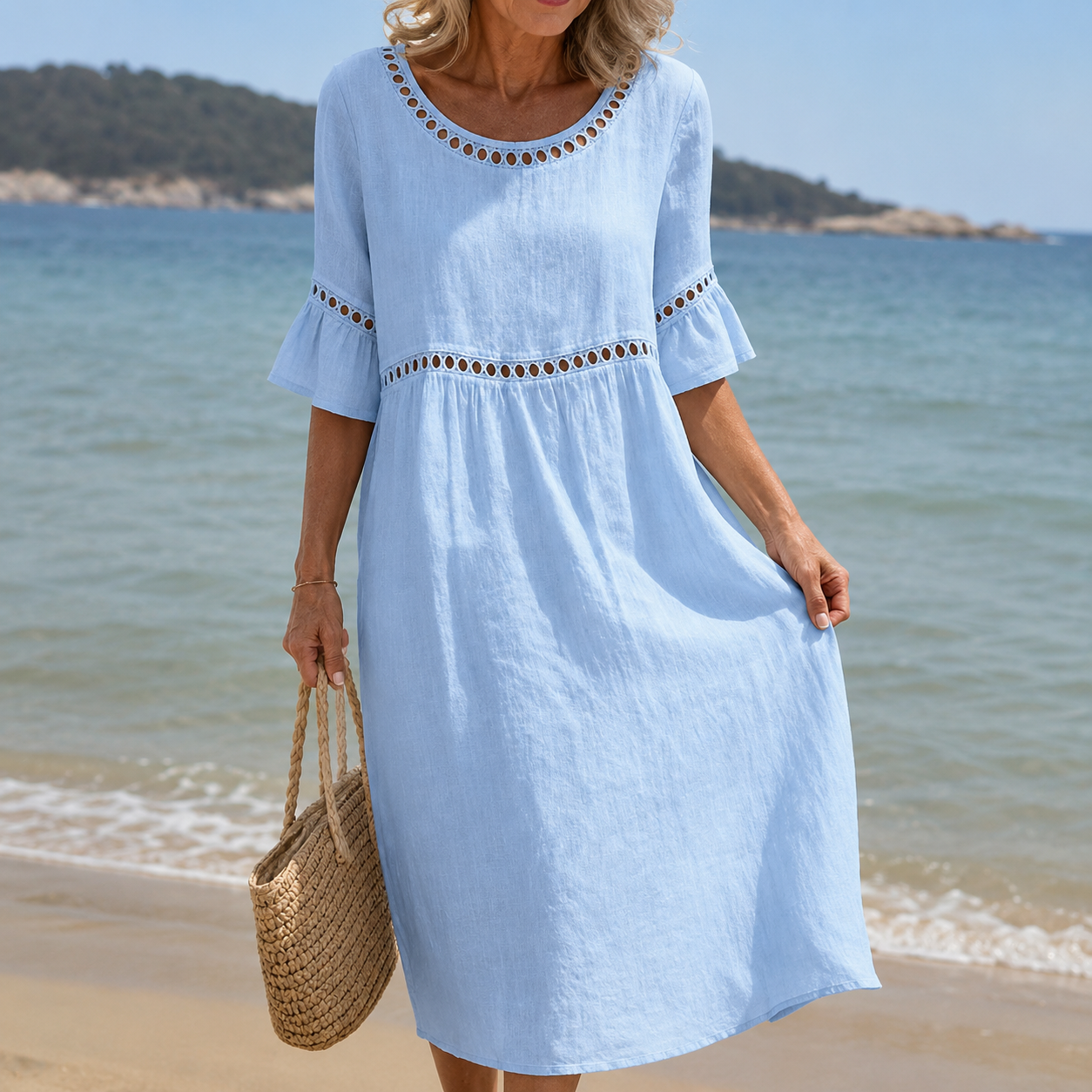 Hélène | Long Cotton and Linen Dress with Tummy Control