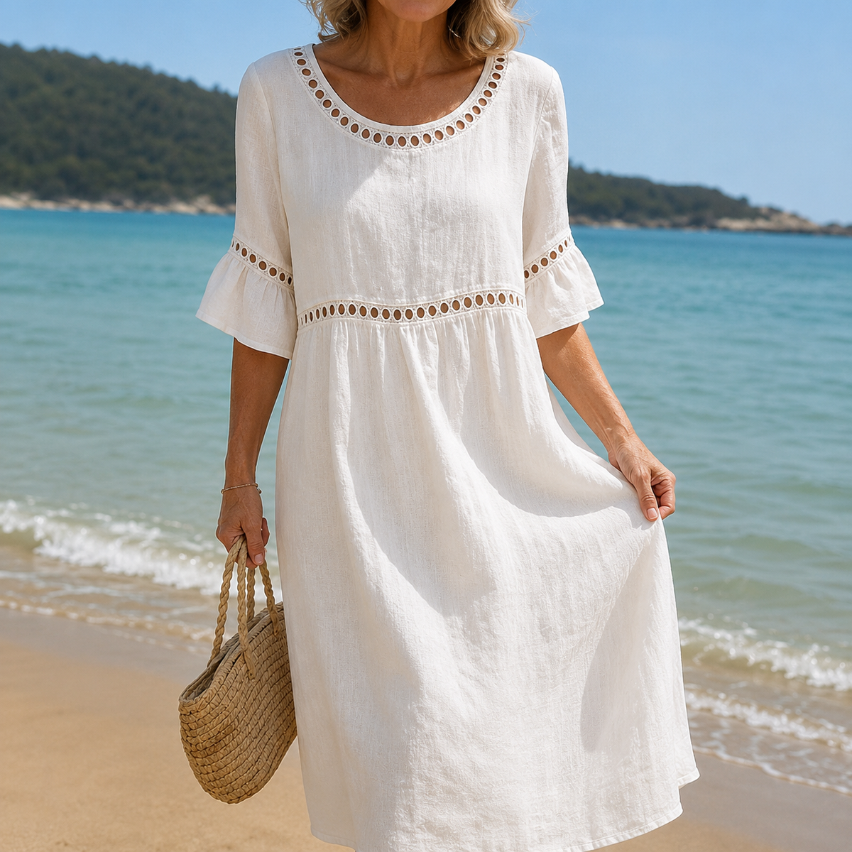 Hélène | Long Cotton and Linen Dress with Tummy Control