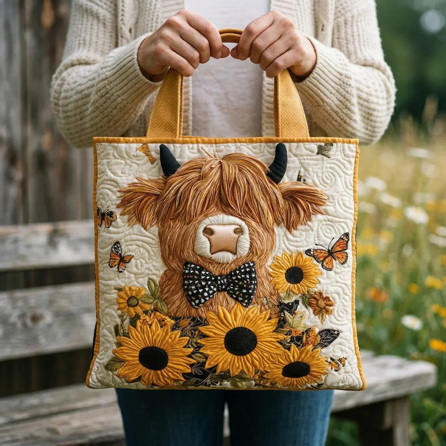 Handcrafted Cow and Sunflower Bag – Gift Idea