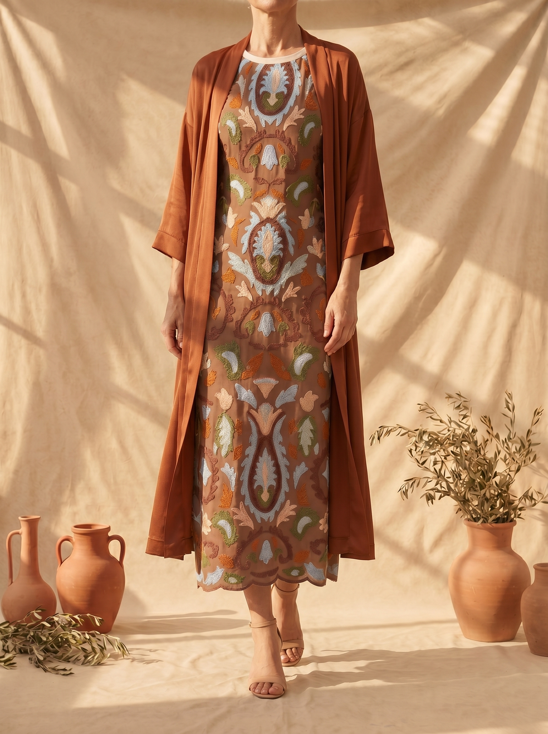 Aura | Long Printed Dress with Coordinated Waistcoat