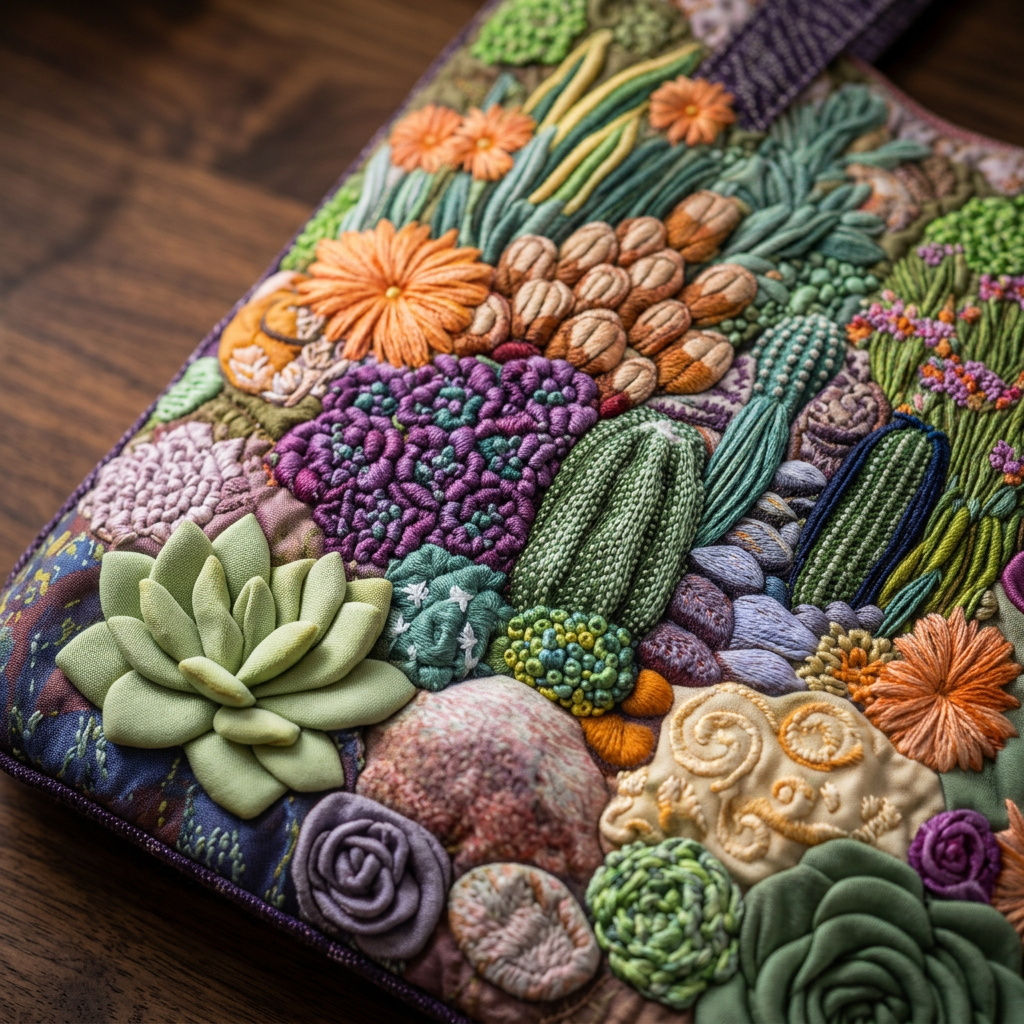 Quilted Floral Tote Bag – Succulent Garden – Two Sizes