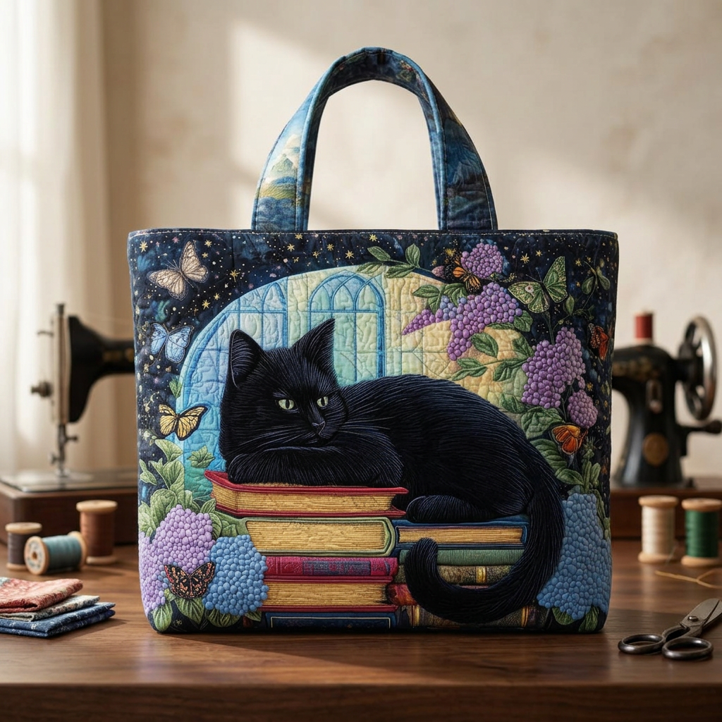 Black Cat on Books Tote Bag – Gift Idea