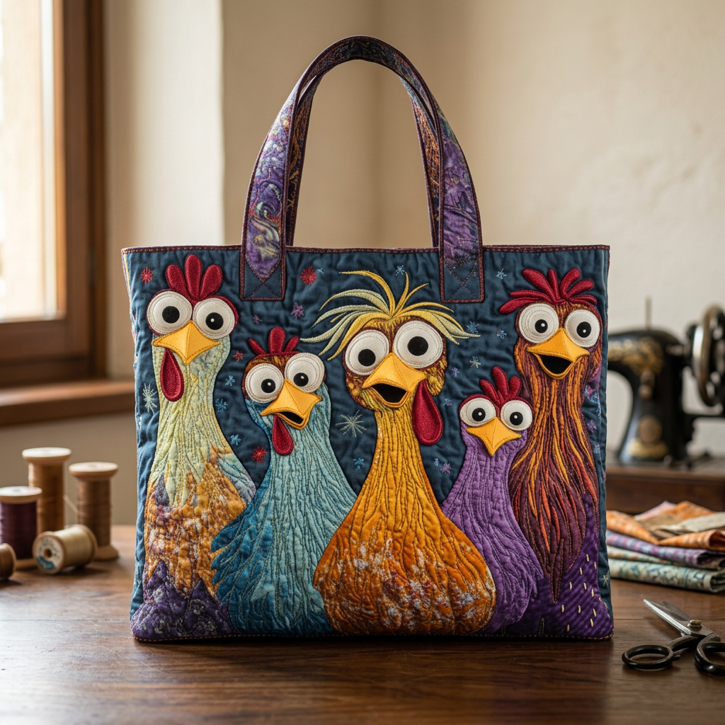 Women's Bag with Five Colourful Hens – Two Sizes
